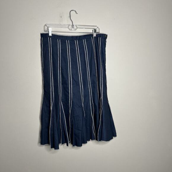 Acorns Skirt Womens 14 Navy Blue White Stripe Panel Flare Hem Modest Retro Boho - Picture 5 of 11